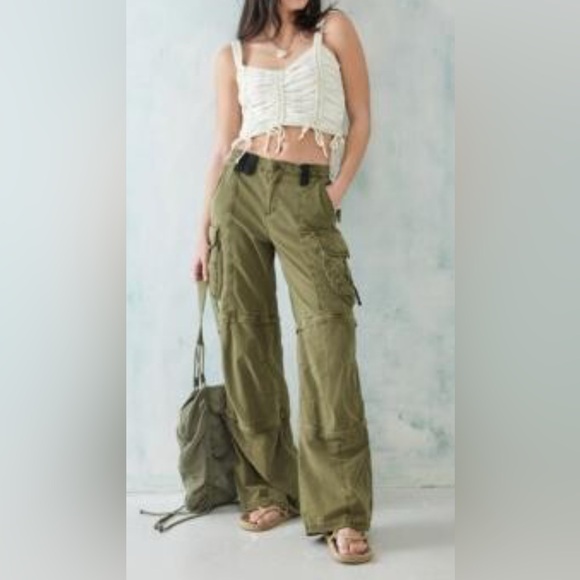 Sharagano Pants - Y2K Girly Pop Sharagano Wide Leg Low Rise Cargo Pant